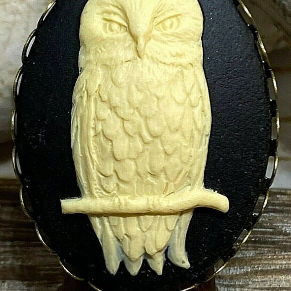 Fall Owl White Black Cameo Brass Adjustable Ring Birds - Picture 5 of 8
